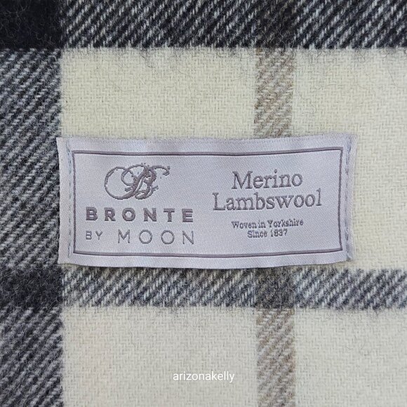 NWOT Bronte by Moon Merino Lambswool Plaid Scarf Cream, Brown & Tan - Picture 4 of 9